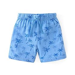 Babyhug Cotton Jersey Knit Mid Thigh Length Shorts Palm Tree Print - Blue