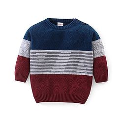 Babyhug Knit Full Sleeves Striped Design Sweater - Multicolor