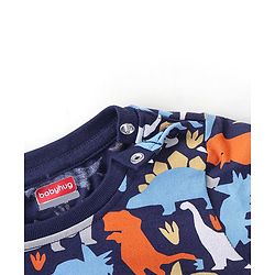 Babyhug Cotton Full Sleeves Night Suit Dino Print- Navy Blue