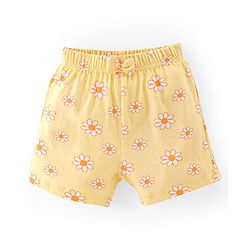 Babyhug Cotton Jersey Knit Floral and Polka Dots Printed Shorts with Bow Applique Pack of 2 - Yellow & Orange