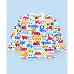 Babyhug Cotton Knit Full Sleeves Night Suit Cars & Buses Print - White