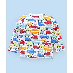 Babyhug Cotton Knit Full Sleeves Night Suit Cars & Buses Print - White