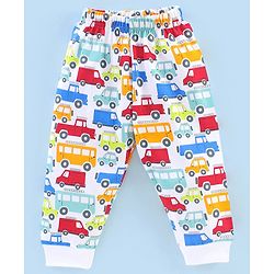 Babyhug Cotton Knit Full Sleeves Night Suit Cars & Buses Print - White