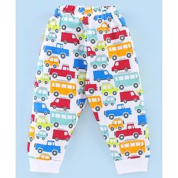 Babyhug Cotton Knit Full Sleeves Night Suit Cars & Buses Print - White