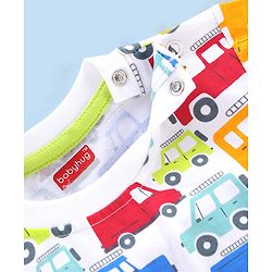 Babyhug Cotton Knit Full Sleeves Night Suit Cars & Buses Print - White