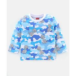 Babyhug Cotton Knit Full Sleeves Night Suit Dino Print - Blue & White