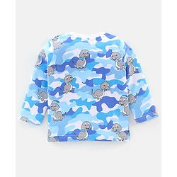 Babyhug Cotton Knit Full Sleeves Night Suit Dino Print - Blue & White