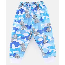 Babyhug Cotton Knit Full Sleeves Night Suit Dino Print - Blue & White