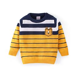 Babyhug Knit Full Sleeves Striped Sweater - Yellow & Navy Blue