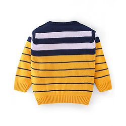 Babyhug Knit Full Sleeves Striped Sweater - Yellow & Navy Blue