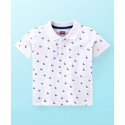 Babyhug 100% Cotton Knit Half Sleeves T-Shirt and Shorts Set Boat Print - White & Blue