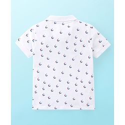 Babyhug 100% Cotton Knit Half Sleeves T-Shirt and Shorts Set Boat Print - White & Blue