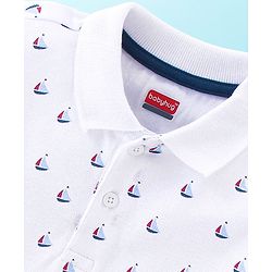 Babyhug 100% Cotton Knit Half Sleeves T-Shirt and Shorts Set Boat Print - White & Blue