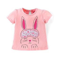Babyhug Cotton Half Sleeves Night Suit Bunny & Floral Print- Peach & White