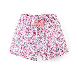 Babyhug Cotton Half Sleeves Night Suit Bunny & Floral Print- Peach & White