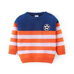 Babyhug Knit Full Sleeves Striped Sweater - Orange & Blue