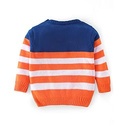 Babyhug Knit Full Sleeves Striped Sweater - Orange & Blue