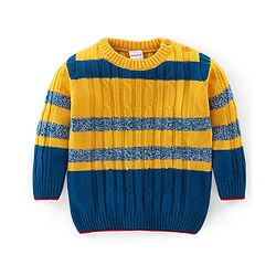 Babyhug Knit Full Sleeves Stripe Print Sweater - Yellow & Navy Blue