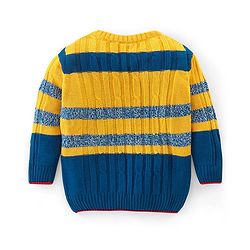 Babyhug Knit Full Sleeves Stripe Print Sweater - Yellow & Navy Blue