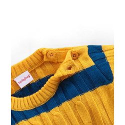Babyhug Knit Full Sleeves Stripe Print Sweater - Yellow & Navy Blue