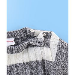 Babyhug Knit Full Sleeves Stripe Print Sweater - White & Grey