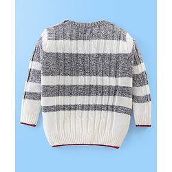 Babyhug Knit Full Sleeves Stripe Print Sweater - White & Grey
