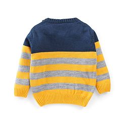Babyhug Knit Full Sleeves Sweater With Striped & Soccer Badge - Blue & Yellow