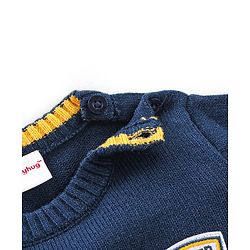 Babyhug Knit Full Sleeves Sweater With Striped & Soccer Badge - Blue & Yellow