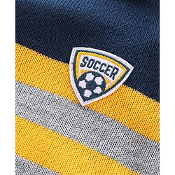 Babyhug Knit Full Sleeves Sweater With Striped & Soccer Badge - Blue & Yellow