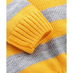 Babyhug Knit Full Sleeves Sweater With Striped & Soccer Badge - Blue & Yellow