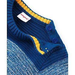 Babyhug Knit Full Sleeves Pullover Sweater - Yellow & Navy Blue