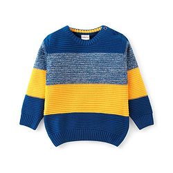 Babyhug Knit Full Sleeves Pullover Sweater - Yellow & Navy Blue
