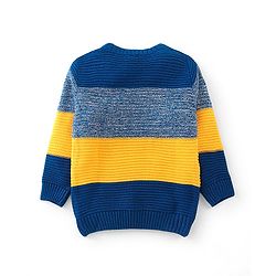 Babyhug Knit Full Sleeves Pullover Sweater - Yellow & Navy Blue
