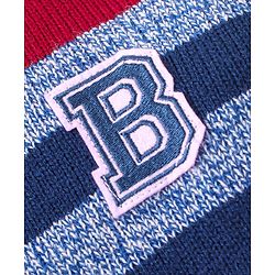 Babyhug Knit Full Sleeves Pullover Sweater Striped & B Embroidery - Red & Navy Blue