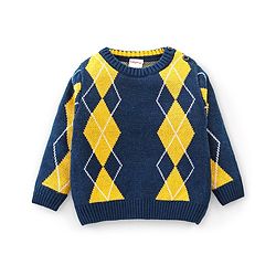 Babyhug Knit Full Sleeves Sweater With Kite Print - Navy Blue & Yellow