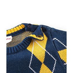 Babyhug Knit Full Sleeves Sweater With Kite Print - Navy Blue & Yellow