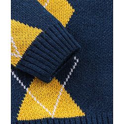 Babyhug Knit Full Sleeves Sweater With Kite Print - Navy Blue & Yellow