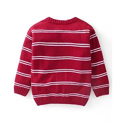 Babyhug Full Sleeves Sweater Stripes Design With Badge- Red