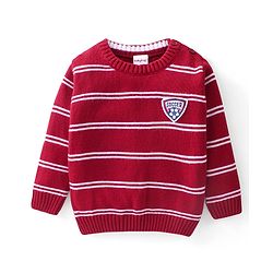 Babyhug Full Sleeves Sweater Stripes Design With Badge- Red