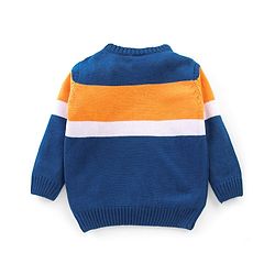 Babyhug Knit Full Sleeves Sweater With Stripes - Navy & Orange