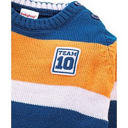 Babyhug Knit Full Sleeves Sweater With Stripes - Navy & Orange