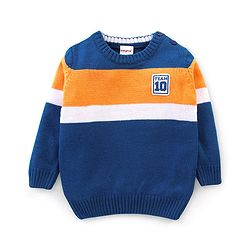 Babyhug Knit Full Sleeves Sweater With Stripes - Navy & Orange