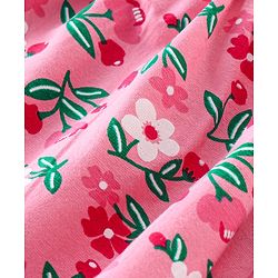 Babyhug Cotton Knit Three Fourth Sleeves Frock with Leggings Floral Print - Maroon & Pink
