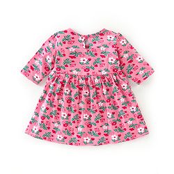 Babyhug Cotton Knit Three Fourth Sleeves Frock with Leggings Floral Print - Maroon & Pink