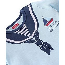 Babyhug 100% Cotton Knit Half Sleeves Onesies Boat Print - Blue