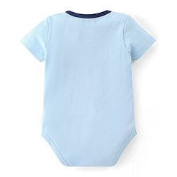 Babyhug 100% Cotton Knit Half Sleeves Onesies Boat Print - Blue