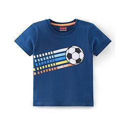 Babyhug Cotton Half Sleeves T-Shirt Football Print - Blue