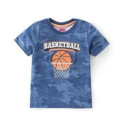 Babyhug Cotton Half Sleeves T-Shirt Basketball Print- Navy Blue