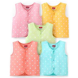 Babyhug 100% Cotton Woven Sleeveless Jhablas Star Print Pack of 5 - Pink Green & Blue