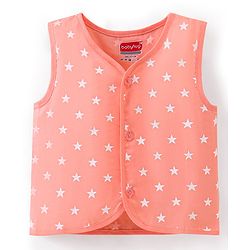 Babyhug 100% Cotton Woven Sleeveless Jhablas Star Print Pack of 5 - Pink Green & Blue